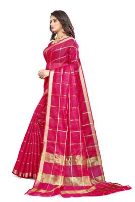 Pink woven cotton saree with blouse 2