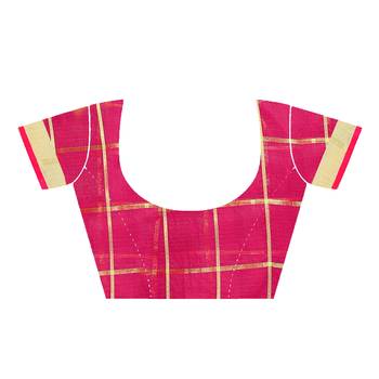 Pink woven cotton saree with blouse 3