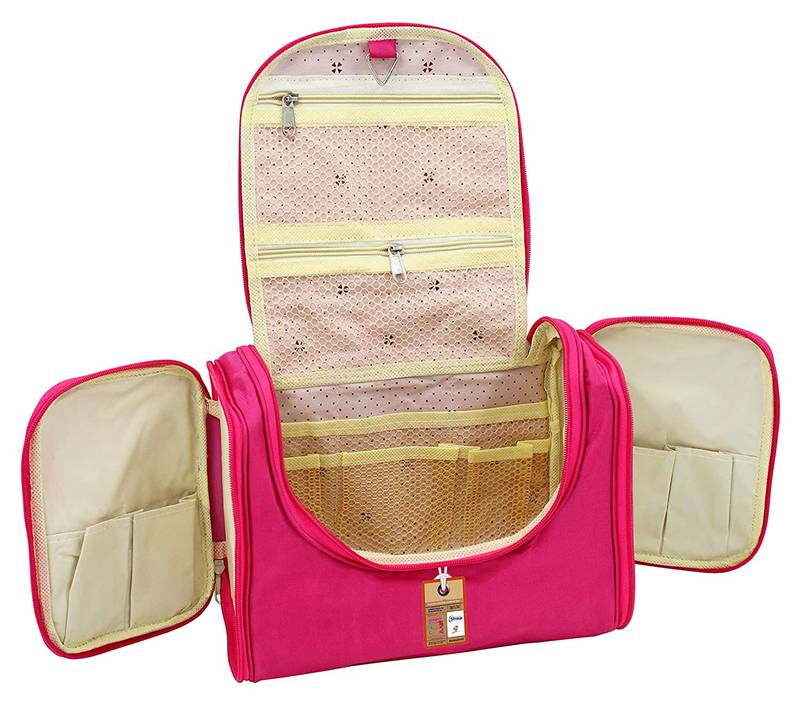 atorakushon    Nylon Hanging Travel Toiletry Bag Cosmetic Makeup Storage Box Vanity Organizer Jewellery Pouch (Pink)
