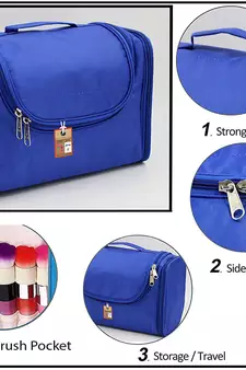 atorakushon ®Nylon Hanging Travel Toiletry Bag Cosmetic Makeup Storage Box Vanity Organizer Jewellery Pouch (Royal blue)