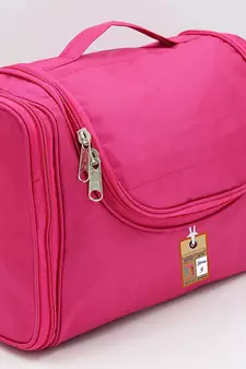 Nylon Hanging Travel Toiletry Bag Cosmetic Makeup Storage Box Vanity Organizer Jewellery Pouch (Pink)