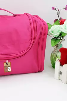 Nylon Hanging Travel Toiletry Bag Cosmetic Makeup Storage Box Vanity Organizer Jewellery Pouch (Pink)