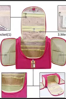 Nylon Hanging Travel Toiletry Bag Cosmetic Makeup Storage Box Vanity Organizer Jewellery Pouch (Pink)
