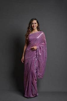 Onion Pink Embroidered Faux Georgette Saree With Blouse