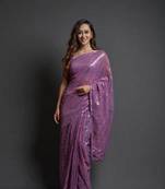 Onion Pink Embroidered Faux Georgette Saree With Blouse