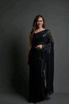 Black Embroidered Faux Georgette Saree With Blouse