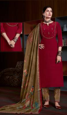 MaroonHeavy Embroidery Workcrepe wear salwarsuit 1