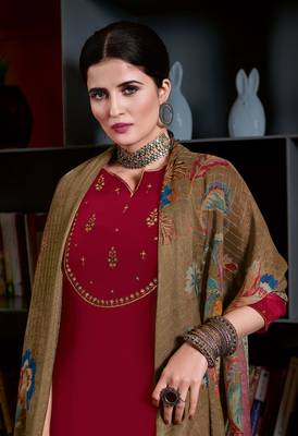 MaroonHeavy Embroidery Workcrepe wear salwarsuit 2
