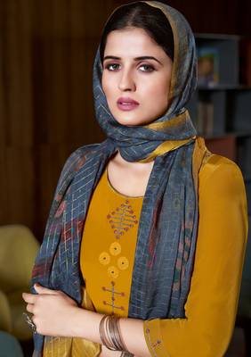 MustardHeavy Embroidery Workcrepe wear salwarsuit 2