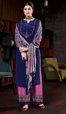 BlueHeavy Embroidery Workcrepe wear salwarsuit 1