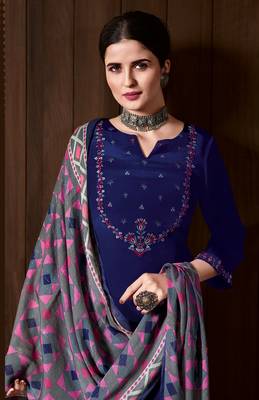 BlueHeavy Embroidery Workcrepe wear salwarsuit 2