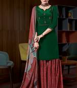 GreenHeavy Embroidery Workcrepesemi-stitchedDesignerpantwedding wear salwar suit