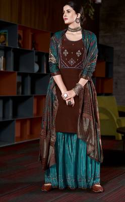 CoffeeHeavy Embroidery Workcrepesemi-stitchedDesignerpantwedding wear salwar suit 1