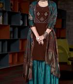 CoffeeHeavy Embroidery Workcrepesemi-stitchedDesignerpantwedding wear salwar suit