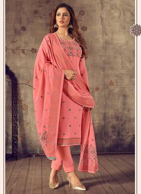 PinkWevon Jacquard Designer Hand WorkCottonsemi-stitchedDesignerplazzoparty wear salwarsuit 1