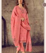 PinkWevon Jacquard Designer Hand WorkCottonsemi-stitchedDesignerplazzoparty wear salwarsuit