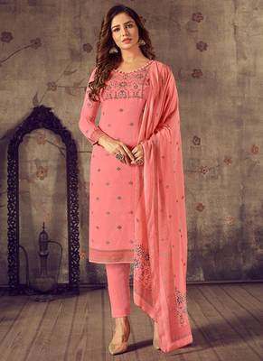 PinkWevon Jacquard Designer Hand WorkCottonsemi-stitchedDesignerplazzoparty wear salwarsuit 2