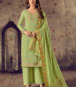GreenWevon Jacquard Designer Hand WorkCottonsemi-stitchedDesignerplazzoparty wear salwarsuit