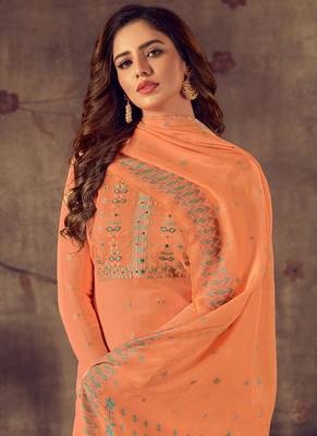 OrangeWevon Jacquard Designer Hand WorkCottonsemi-stitchedDesignerplazzoparty wear salwarsuit 2