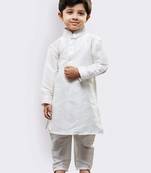 White Plain Silk Blend Boys-Kurta-Pyjama