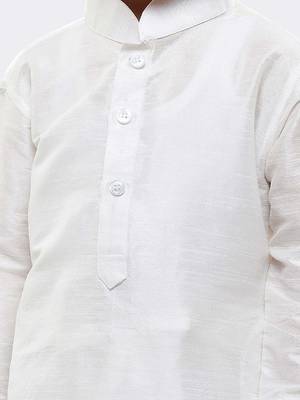 White Plain Silk Blend Boys-Kurta-Pyjama 3