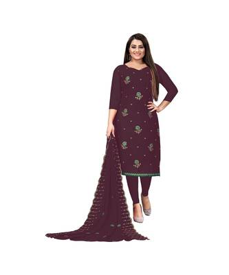Wine Georgette Embroidered Dress Material With Duptta 1