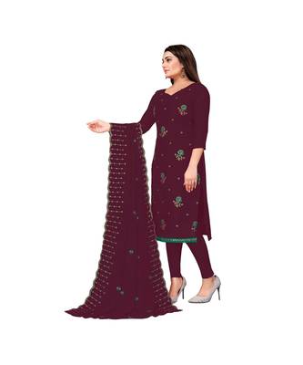Wine Georgette Embroidered Dress Material With Duptta 3