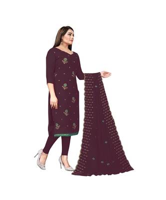 Wine Georgette Embroidered Dress Material With Duptta 4