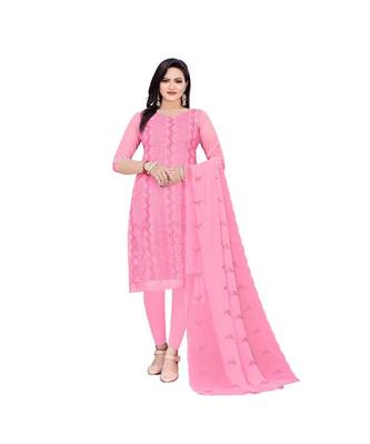 Pink Georgette Embroidered Dress Material With Duptta 1