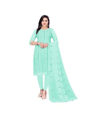 Turquoise Georgette Embroidered Dress Material With Duptta 1