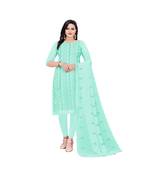 Turquoise Georgette Embroidered Dress Material With Duptta