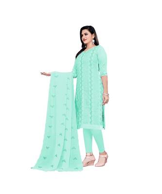 Turquoise Georgette Embroidered Dress Material With Duptta 4