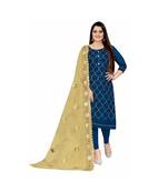 Blue Chanderi Embroidered Dress Material With Duptta