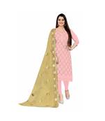 Pink Chanderi Embroidered Dress Material With Duptta