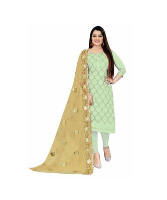 Light green Chanderi Embroidered Dress Material With Duptta 1
