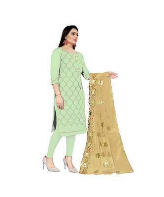 Light green Chanderi Embroidered Dress Material With Duptta 3