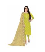 Lime yellow Chanderi Embroidered Dress Material With Duptta