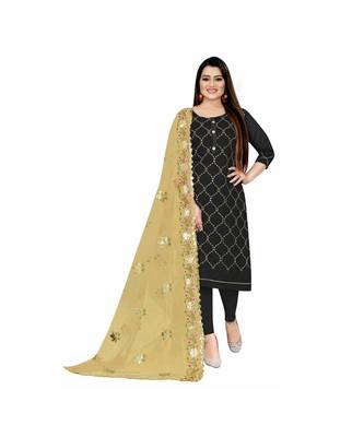 Black Chanderi Embroidered Dress Material With Duptta 1