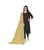 Black Chanderi Embroidered Dress Material With Duptta