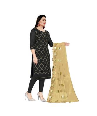 Black Chanderi Embroidered Dress Material With Duptta 3