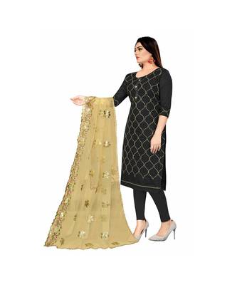 Black Chanderi Embroidered Dress Material With Duptta 4