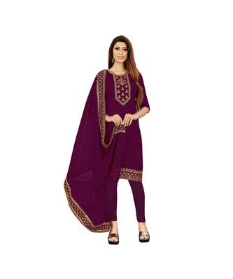 Wine Georgette Embroidered with Sequins Dress Material With Duptta 1