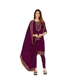 Wine Georgette Embroidered with Sequins Dress Material With Duptta
