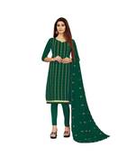 Green Georgette Embroidered Dress Material With Duptta