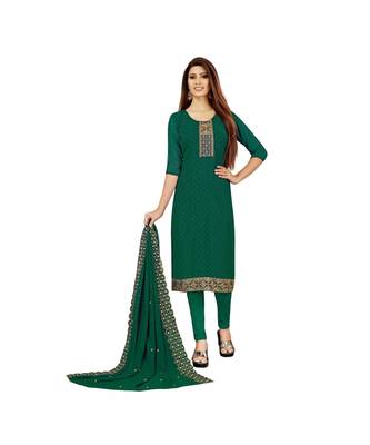 Green Georgette Embroidered with Sequins Dress Material With Duptta 1