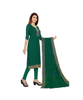 Green Georgette Embroidered with Sequins Dress Material With Duptta 3