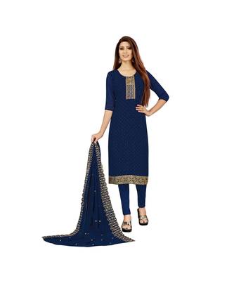 Blue Georgette Embroidered with Sequins Dress Material With Duptta 1