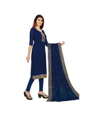 Blue Georgette Embroidered with Sequins Dress Material With Duptta 3
