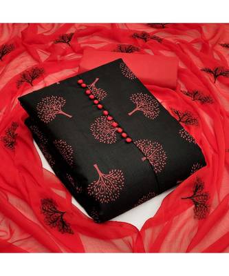 Black Slab Cotton Printed Dress Material With Duptta 1