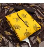 yellow Slab Cotton Printed Dress Material With Duptta